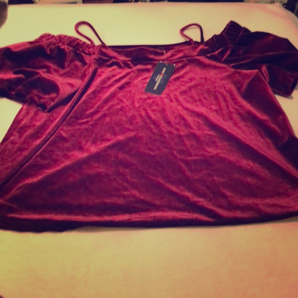 Velvet open shoulder top